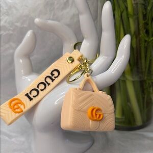Cream Color Mini Bag Keychain with Orange GG Charm